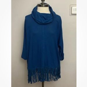 12-17 Terre Bleue Turtleneck Sweater Poncho Sweater Medium NWT Oversized fringe
